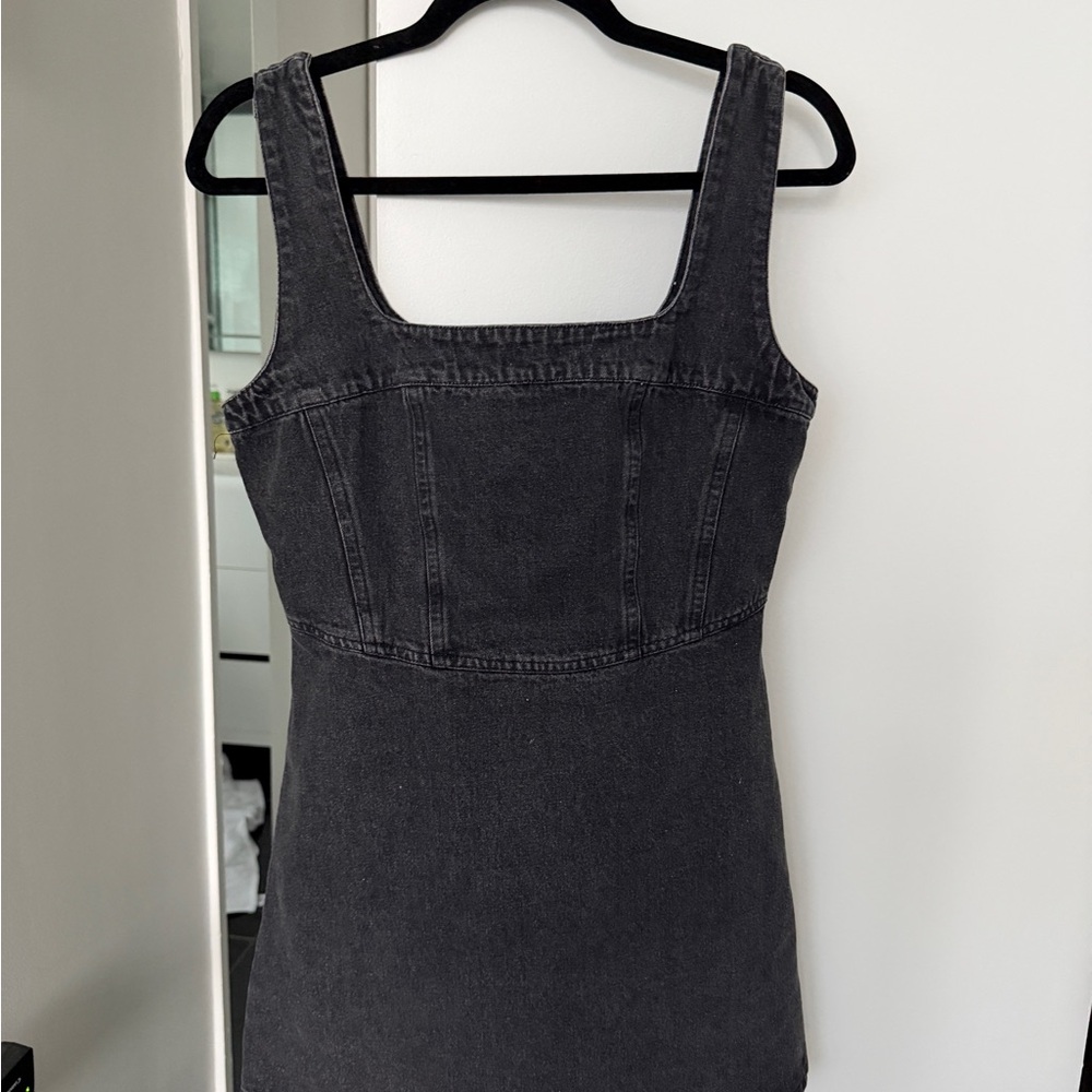 Lulu's Washed Black Denim Mini Dress - Picture 1 of 4